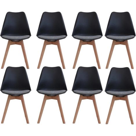 Esszimmerstuhl 8er-Set, skandinavisch, Massivholzbeine, gestreiftes Sitzkissen, schwarz (1/5)