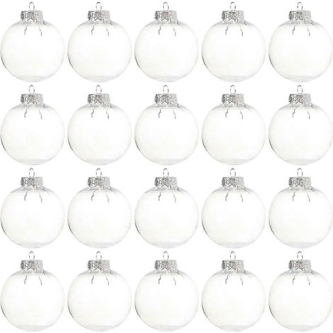 20 boules de Noël transparentes à remplir soi-même, avec capuchon métallique argenté amovible. (1/5)