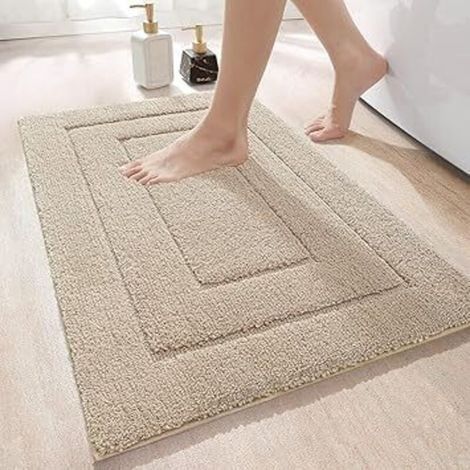 Tapis de salle de bain antidérapant beige, 40x60 cm, microfibre, doux et absorbant, lavable en machine, tapis de douche extra épais (1/5)