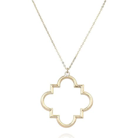 Collier long doré tendance, collier à pendentif trèfle bicolore, collier à pendentif géométrique, collier long pour femme (1/5)