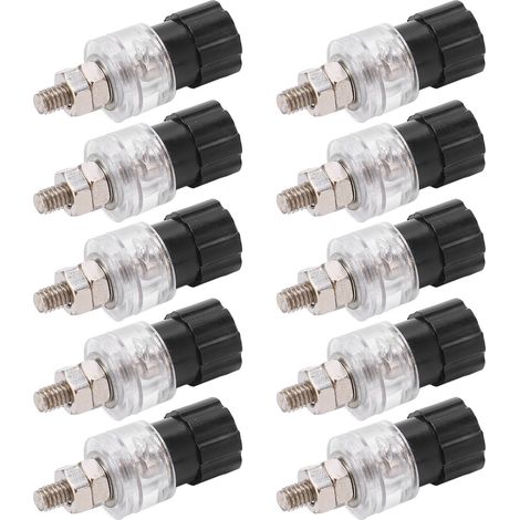 Lot de 10 fiches bananes, vis en cuivre de 4 mm/0,2 po, bornes de haut-parleur en alliage de zinc transparent, 30 Vca-60 Vcc, noir. (1/5)