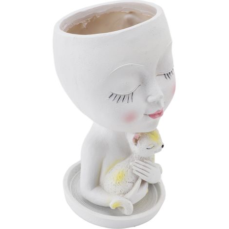 Pot de fleurs décoratif en résine inaltérable en forme de tête, à faire soi-même, pour plantes succulentes. Adorable pot avec trous de drainage pour la maison, le jardin et la cour. (1/5)