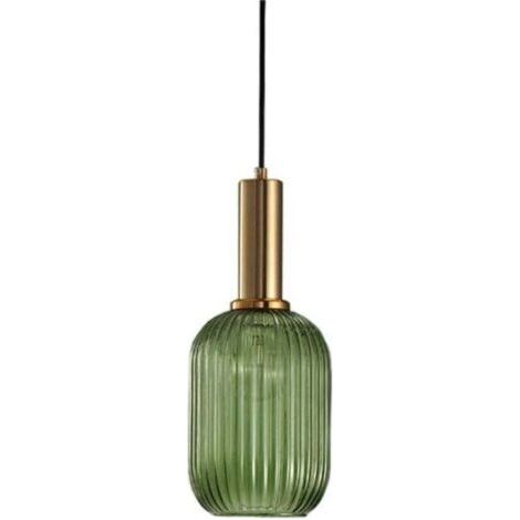 Suspension Luminaire Industrielle Vintage en Verre Nervuré,Plafonnier avec fini en laiton poli Lustre,Suspension Lampe de Salle à Manger Cuisine Salon Chambre (Vert, 13CM) (1/4)