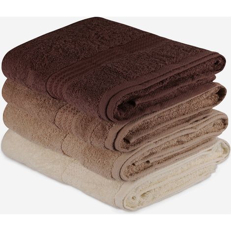 Set asciugamani bagno 4 pezzi in cotone 70x140 Rainbow - Marrone (1/5)