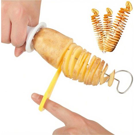 6 pièces Trancheuse de pommes de terre tornado multifonction manuelle, outil de tranchage de pommes de terre manuel pour BBQ et cuisine (1/4)