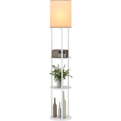 Lampadaire avec étagères, 3 températures de couleur et télécommande, blanc, idéal pour le salon, la chambre ou le bureau. (1/5)