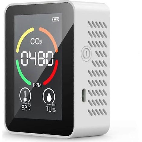 Détecteur de CO2 WhiteGift, moniteur de dioxyde de carbone (CO2), écran LED, moniteur de qualité de l'air, température et humidité pour la maison, le bureau, la salle de sport et la voiture (capteur T (1/5)