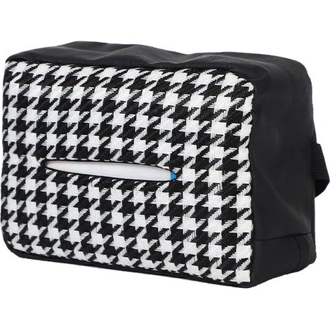 Taschentuchbox fürs Auto aus Leder mit Patchwork-Eisseiden-Karomuster, hochwertige Multifunktionsbox (Papierhandtuchpackung mit Tausend-Vögel-Karomuster - schwarz)