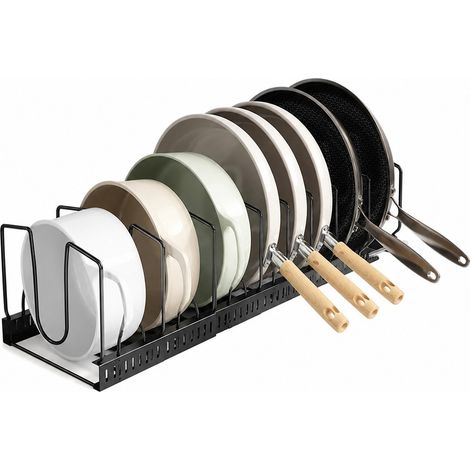 Étagère à casseroles réglable, noire, rétractable horizontalement avec 12 lignes, organiseur de placard coulissant, 40-60 cm (1/5)
