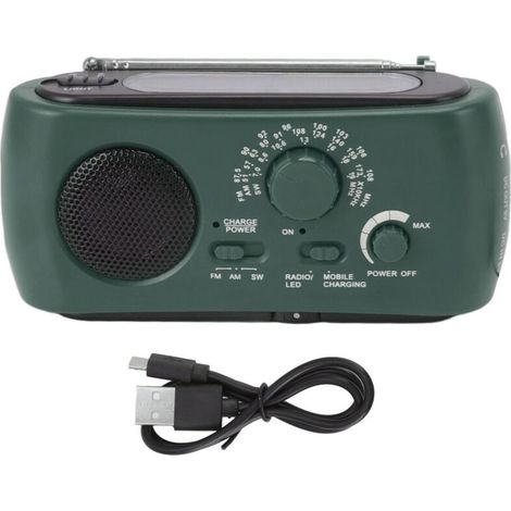 Radio de Survie Multifonction AM/FM/OC, Dynamo Manuelle et Solaire, Batterie Externe Portable pour Randonnée et Urgence (1/5)