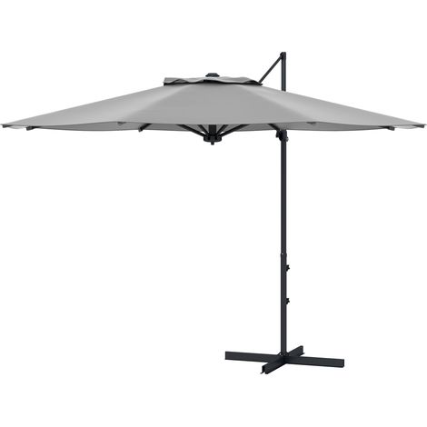 Parasol porte-à-faux Ø3 m basculant rotatif manivelle capot à vent poteau métallique gris foncé