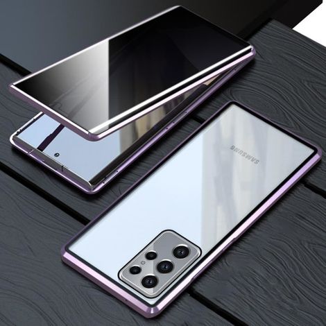 Étui de protection magnétique pour Samsung Galaxy S23 Ultra, verre trempé double face anti-espionnage, étui à rabat, protection intégrale à 360°, violet (1/5)