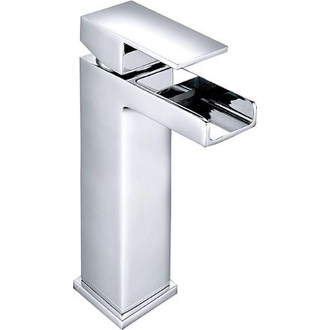 Aquariss Bathroom Sink Basin Mixer Taps High Rise, Single Lever Handle Chrome Brass Countertop Washbasin Mixer Tap Tall Waterfall (1/2)