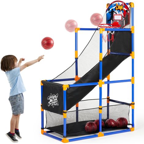 Jeu de basket-ball d'arcade pour enfants avec 4 ballons, panier et pompe, pour une utilisation intérieure ou extérieure. (1/5)