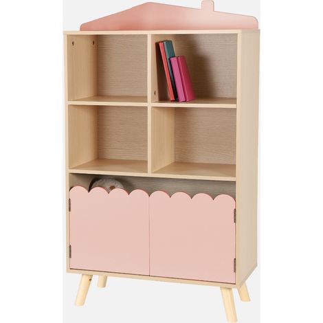 Biblioteca infantil madera de pino 2 puertas 4 estantes