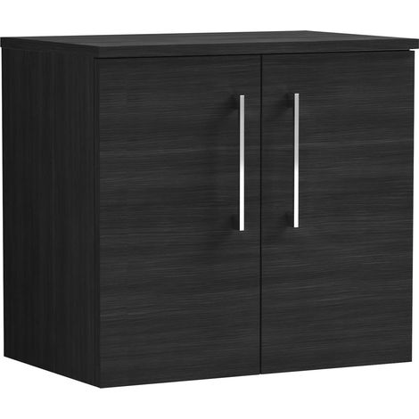 Nuie Arno Wall Hung 2-Door Vanity Unit with Worktop 600mm Wide - Black Woodgrain (1/5)