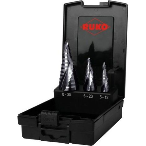 RUKO  ULTIMATECUT  Juego  de  brocas  escalonadas  HSS  RUnaTEC  con  punta  FLOWSTEP®  en  casete  de  plástico,  3  piezas  -  101626PRO (1/3)