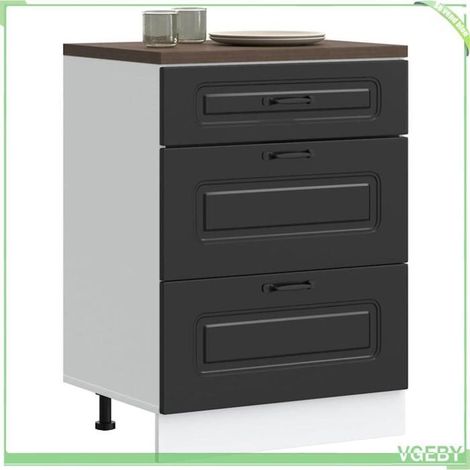 Meuble bas de cuisine - Kalmar - Bois d'ingénierie noir - 60x46x81,5 cm - Pieds réglables (1/5)
