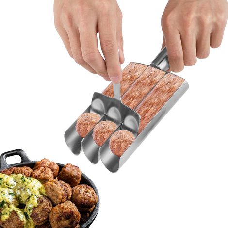 Triple machine à boulettes de viande avec pelle à découper, outil de fabrication de boulettes de viande manuelles, cuisson rapide de la pâte à biscuits (trois tubes) (1/5)