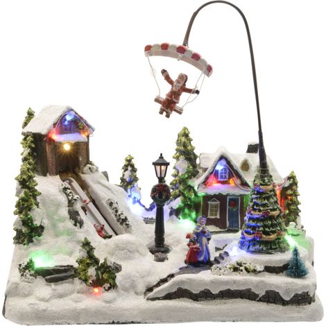 Lumineo LED Weihnachtsdorf Polyresin 31 x 30 cm warmweiß bunt Figur