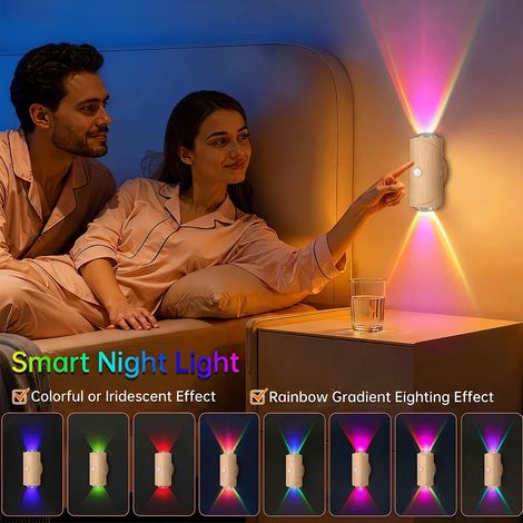 (1 unité) Veilleuse LED rechargeable, applique murale avec détecteur de mouvement et éclairage d'ambiance à dégradé RGB (1/5)