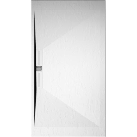 Receveur de douche 80x160 cm extra plat EDIS en résine surface ardoisée blanc Grille blanche