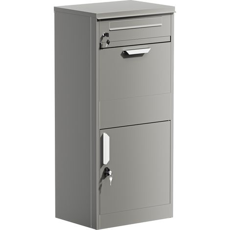 Wiltec Paketkasten grau 500 x 370 x 1120 mm, Paketbox Zuhause, private Paketannahme passend für Pakete und Päckchen, Standbriefkasten Stahl
