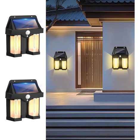 Lot de 2 lampes solaires d'extérieur à détecteur de mouvement, appliques murales étanches, éclairage de jardin blanc chaud-AquaForge (1/5)