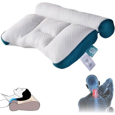 Coussin cervical mousse mémoire 4D, soutien confortable ergonomique, respirant doux peau, bleu, 1 pièce (1/4)