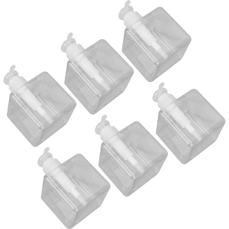 6 pompes transparentes 250ml, flacon carré plat, grand goulot, rechargeable et nomade pour crèmes et huiles (1/5)