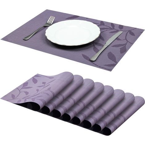 Juego de 8 manteles individuales de PVC antideslizantes, lavables y resistentes al calor para mesa de comedor, color morado, 45 × 30 cm. (1/5)