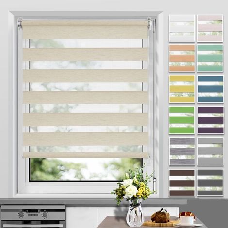 – Store enrouleur jour nuit sans perage – Installation facile avec clips – Tissu 100% polyester – Pour fenêtres et portes – Dimensions ajustables (1/5)