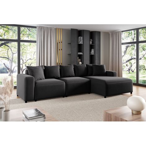 Ecksofa Designersofa Sofa MEGAN in Stoff Salvador Schwarz Ottomane Rechts (1/2)