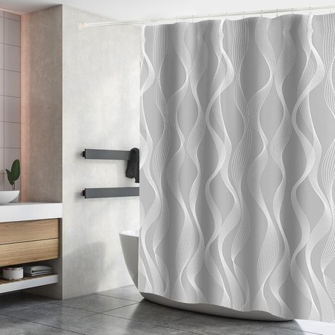 Rideau de douche en polyester imperméable, lavable en machine, avec 12 crochets, 180 x 200 cm, gris (1/5)