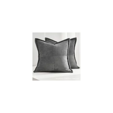 Lot de 2 Housses de Coussin en Velours Côtelé Décoratif Canapé Taie d'oreiller Super Doux Decoration pour Maison Salon Chambre Canapé 45x45cm Gris Foncé,Noyau non inclus (1/4)
