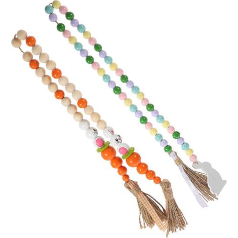 Guirlande de perles en bois avec pompon, décoration de Pâques (4 pièces) (1/5)