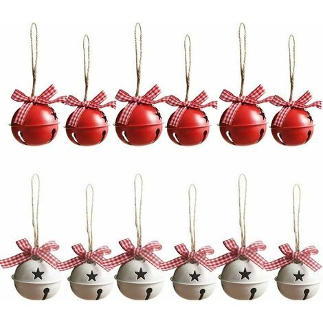 Set of 12 metal Christmas tree bells, 5.5 cm Tin Bells Iron Jingle Bells for Christmas/decoration, white and red, (1/5)