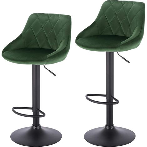 Woltu – Lot de 2 tabourets de bar en velours vert foncé – Hauteur réglable 60-82 cm – Base en métal – Design ergonomique pour cuisine et salon (1/5)