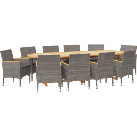 Juego de comedor de jardín 11 piezas con cojines gris vidaXL (1/4)