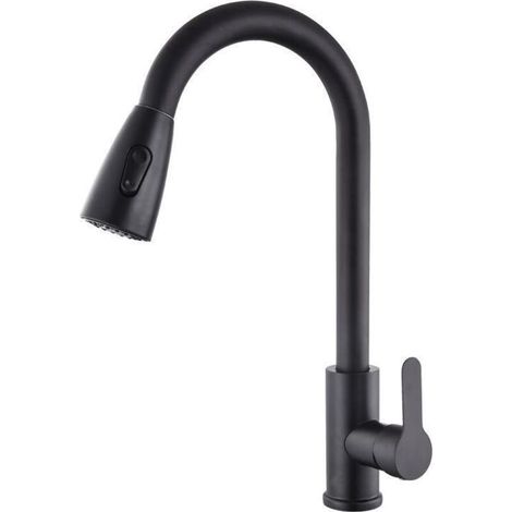Robinet d'évier de cuisine télescopique rotatif chaud et froid en acier inoxydable noir (1/2)
