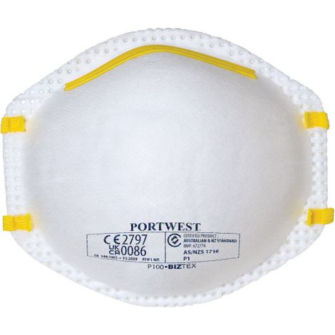 Mascarilla contra polvo y nieblas con clip nasal ajustable FFP1 P100 (pack 20)