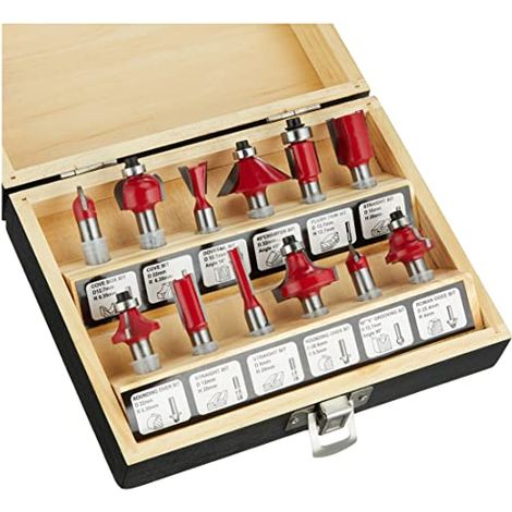 Meister 5644460 Set di frese per la lavorazione del legno, 12 pezzi, per frese verticali con codolo da 8 mm, in metallo duro (1/4)