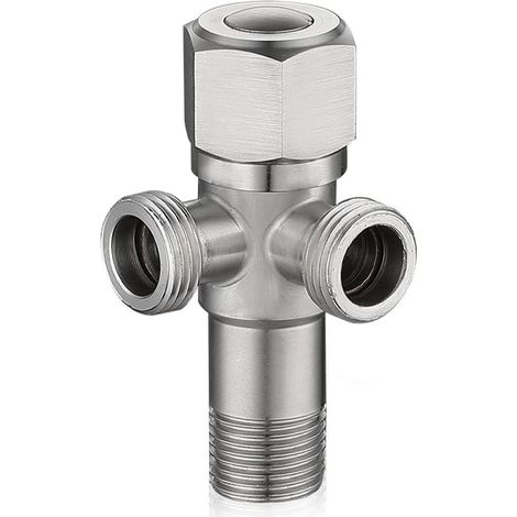 robinet d'équerre universel 1/2" avec 2 sorties - Raccord d'eau - Valve d'angle - Double valve en acier inoxydable pour filetage mural 1/2" (1/5)