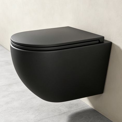 doporro WC Suspendu Gris Noir Mat Cuvette Céramique Toilette Abattant Silencieux avec Frein de Chute Aix179 (1/5)