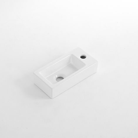 Fortifura Fuente lave-mains - 38x18.5x9 cm - céramique - trou pour robinet à droite - brillant blanc (1/5)