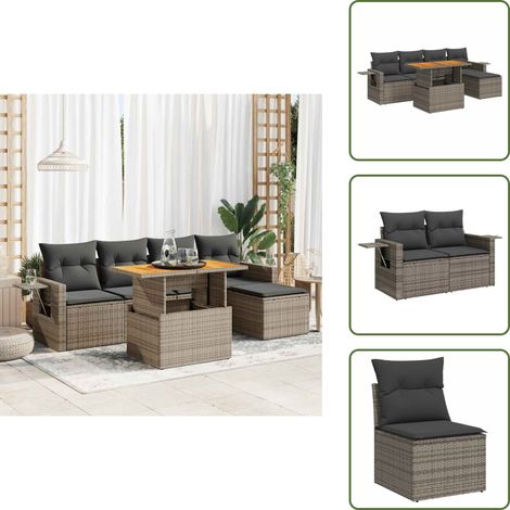 6-tlg. Garten-Sofagarnitur mit Kissen Grau Poly Rattan - Garten Sofagarnitur - Garten Sofagarnituren - Outdoor Sofagarnitur - Sofagarnitur Terrasse (1/5)
