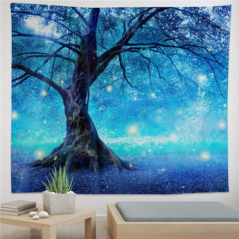 Tapisserie murale Forêt magique Arbre bleu Tapisserie murale à suspendre pour chambre à coucher Salon - 130x150cm (1/5)