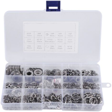Assortiment 700 rondelles plates et frein inox 304, 8 tailles M2-M10 (1/5)
