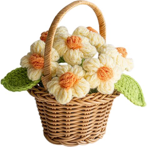 [Cesta de flores de ganchillo] Planta decorativa de flores amarillas [Cesta de flores de ganchillo] Planta decorativa de flores amarillas hecha a mano para la oficina (1/4)