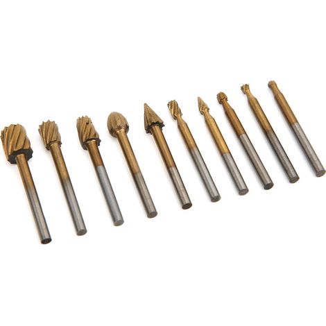 Set mit 10 titanbeschichteten HSS-Rotationsfräsern für Holzgravuren, Zubehör für elektrische Schleifmaschinen (1/5)